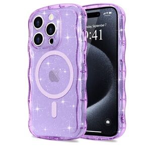 Wavy purple glitter iPhone 15 pro max case